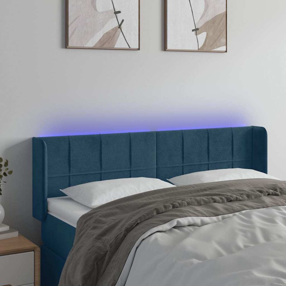vidaXL Sänggavel LED mörkblå 147x16x78/88 cm sammet