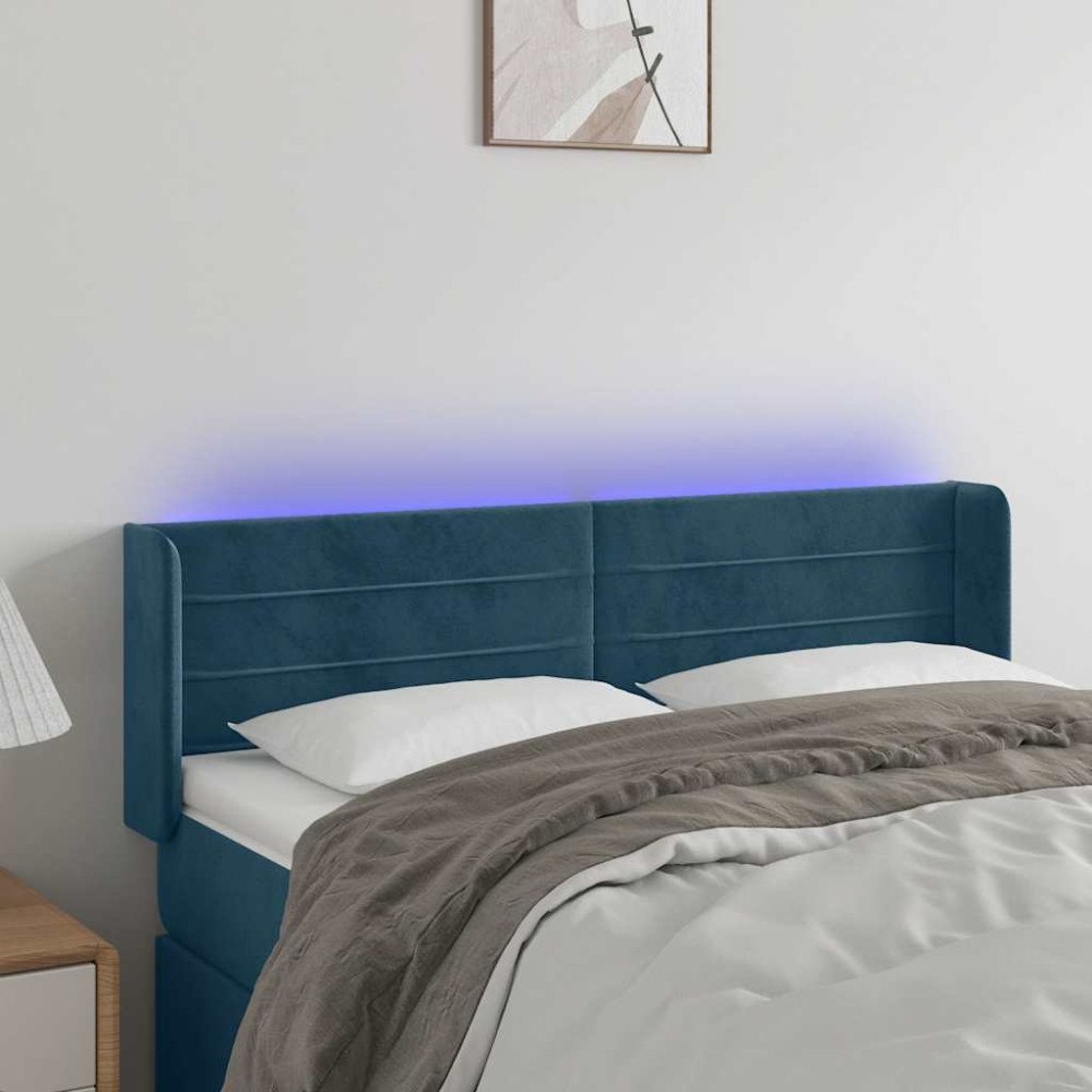 vidaXL Sänggavel LED mörkblå 147x16x78/88 cm sammet