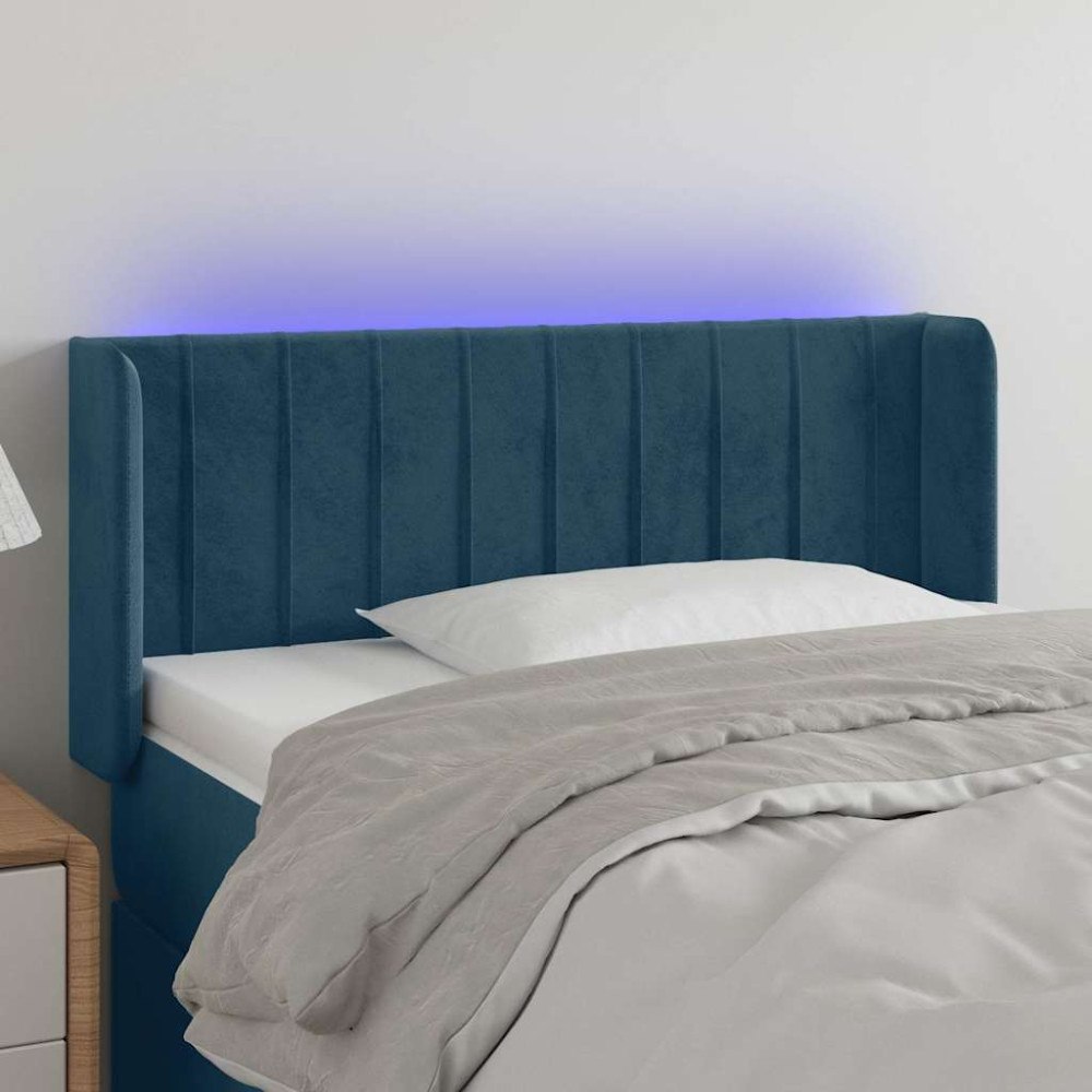 vidaXL Sänggavel LED mörkblå 103x16x78/88 cm sammet