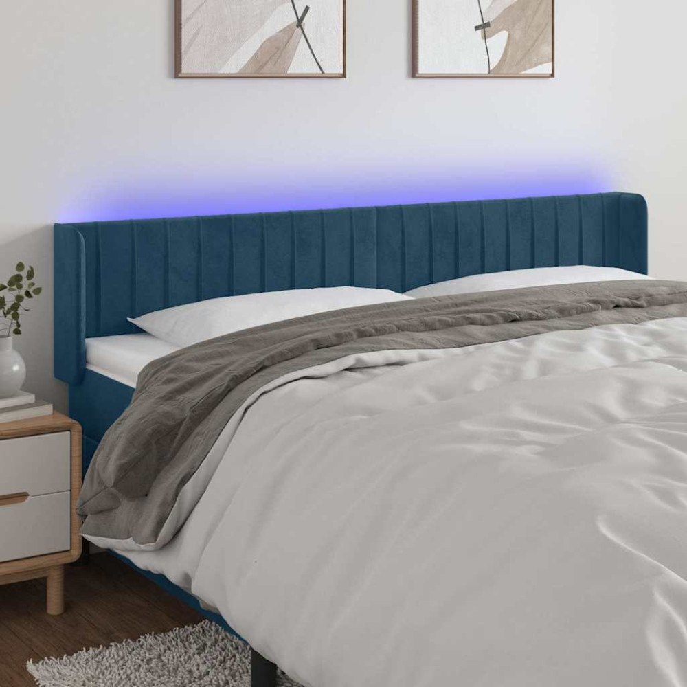 vidaXL Sänggavel LED mörkblå 163x16x78/88 cm sammet
