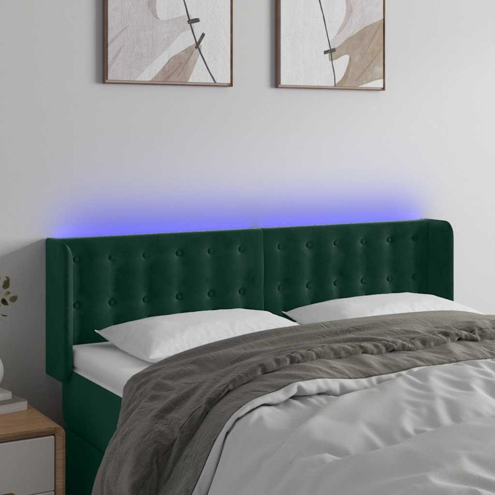 vidaXL Sänggavel LED mörkgrön 147x16x78/88 cm sammet