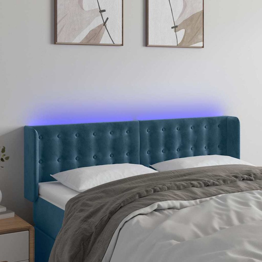 vidaXL Sänggavel LED mörkblå 147x16x78/88 cm sammet