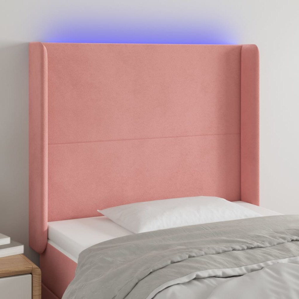 vidaXL Sänggavel LED rosa 103x16x118/128 cm sammet