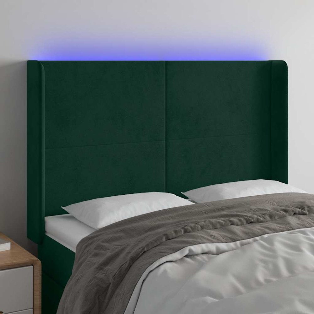vidaXL Sänggavel LED grön 147x16x118/128 cm sammet