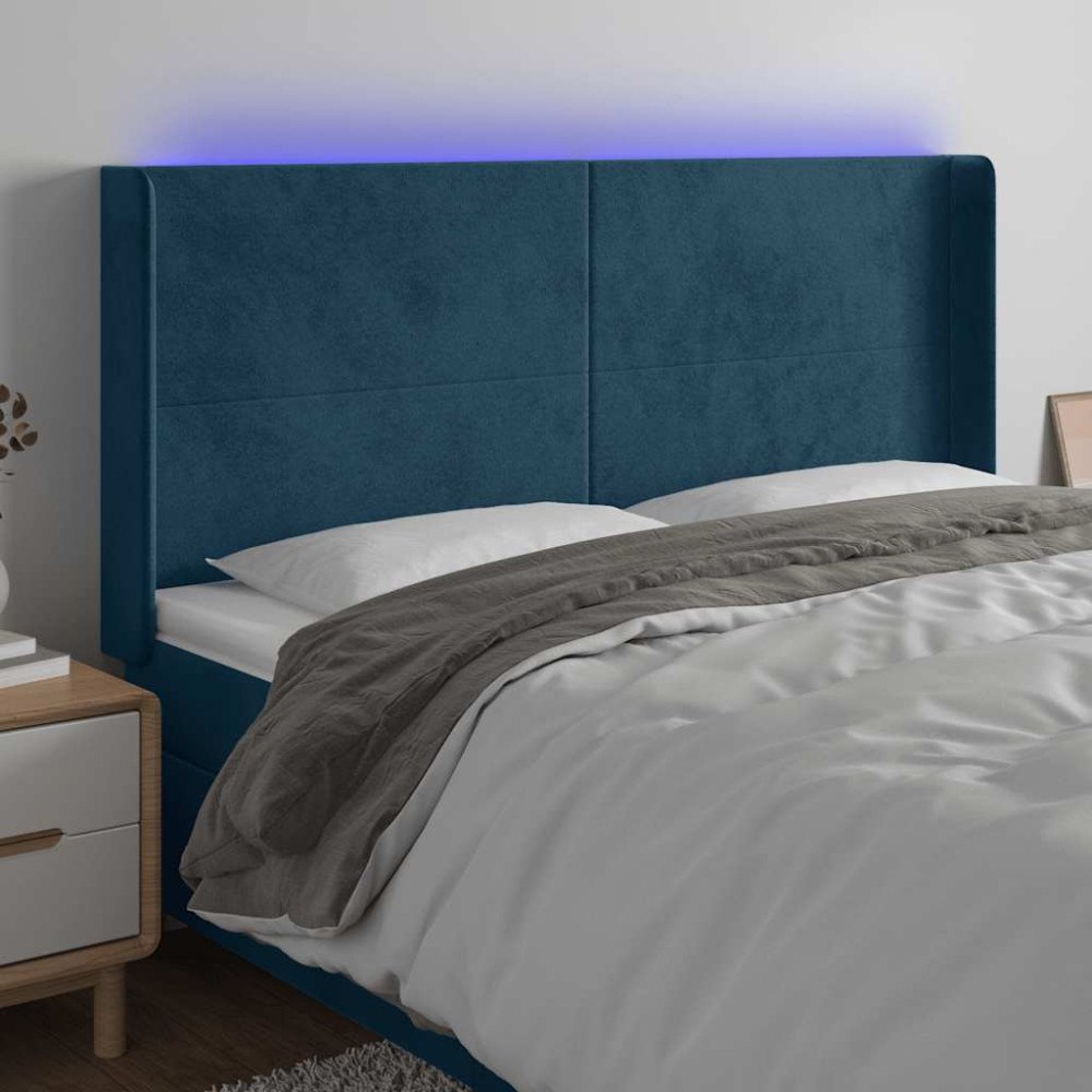 vidaXL Sänggavel LED mörkblå 203x16x118/128 cm sammet