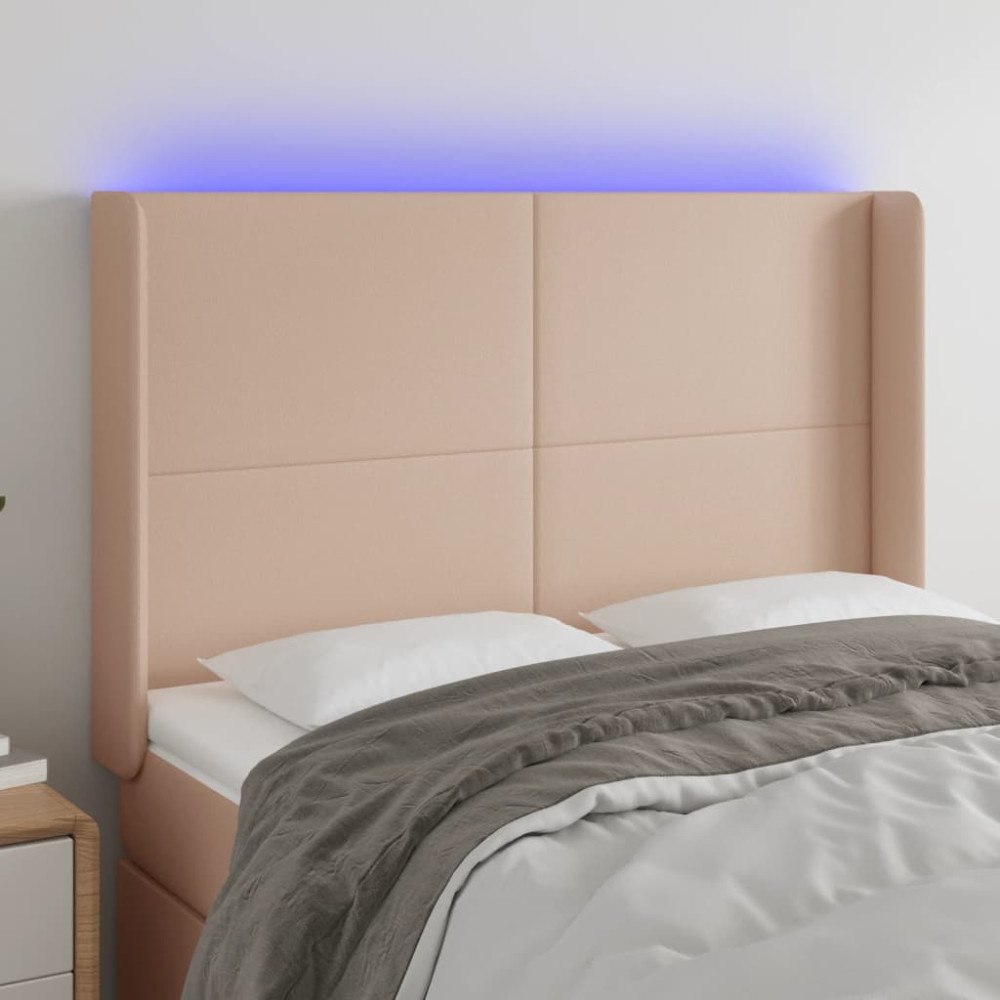 vidaXL Sänggavel LED cappuccino 147x16x118/128 cm konstläder