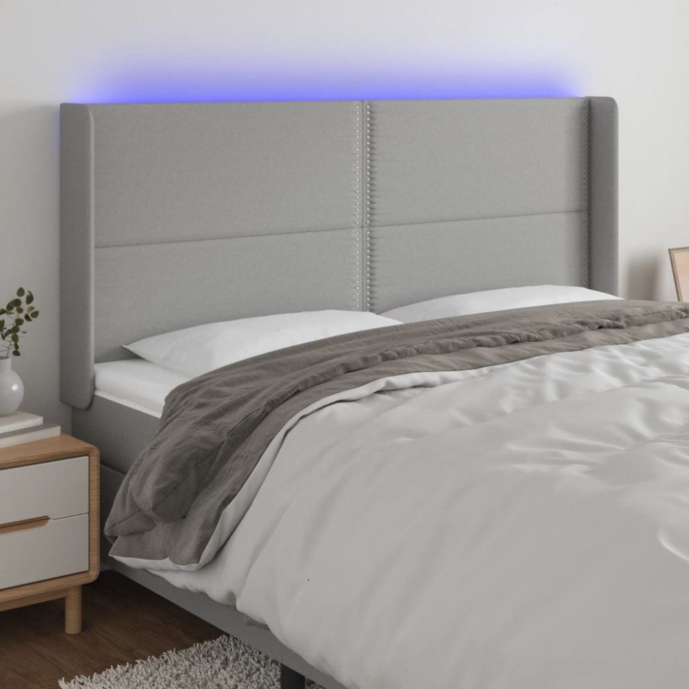 vidaXL Sänggavel LED ljusgrå 183x16x118/128 cm tyg