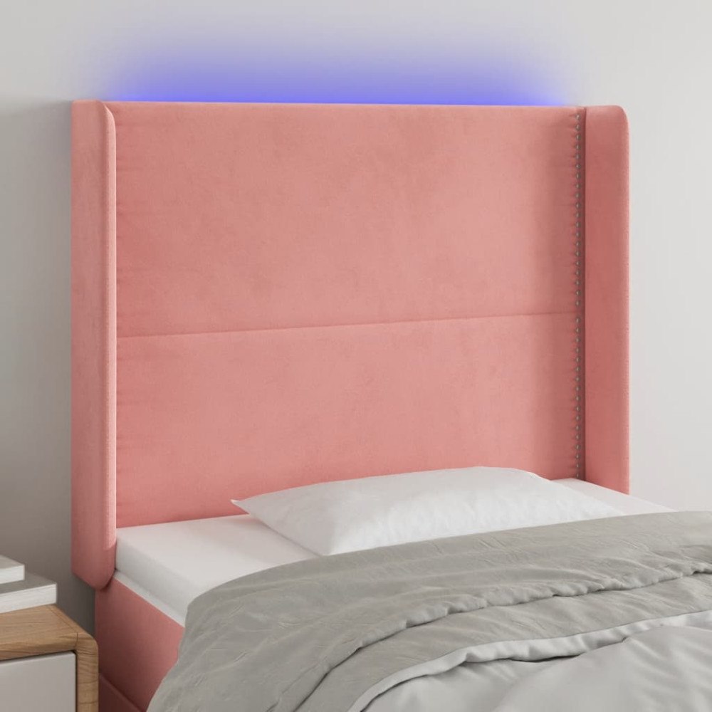 vidaXL Sänggavel LED rosa 93x16x118/128 cm sammet
