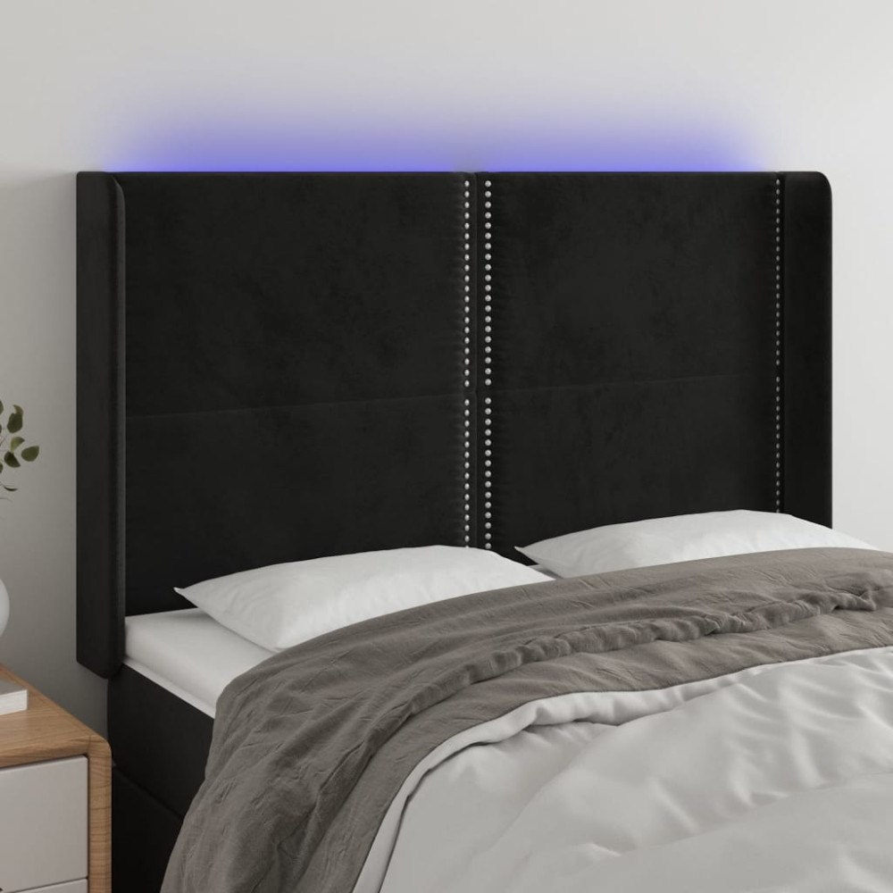 vidaXL Sänggavel LED svart 147x16x118/128 cm sammet