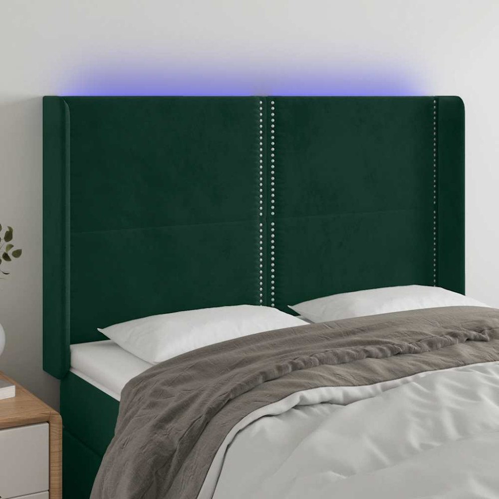 vidaXL Sänggavel LED grön 147x16x118/128 cm sammet