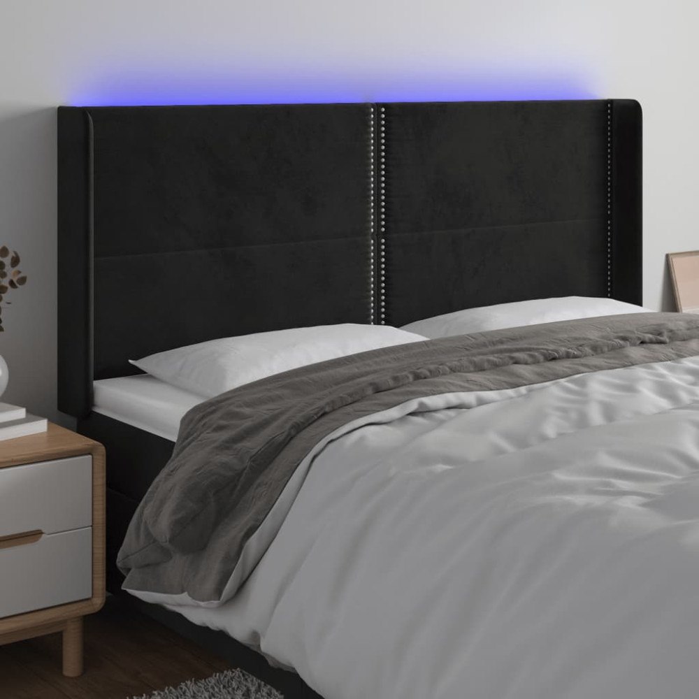 vidaXL Sänggavel LED svart 163x16x118/128 cm sammet