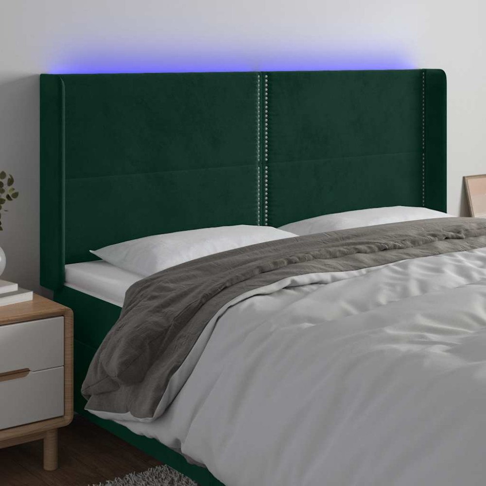 vidaXL Sänggavel LED mörkgrön 203x16x118/128 cm sammet