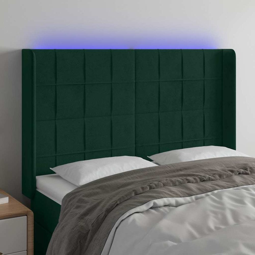 vidaXL Sänggavel LED grön 147x16x118/128 cm sammet