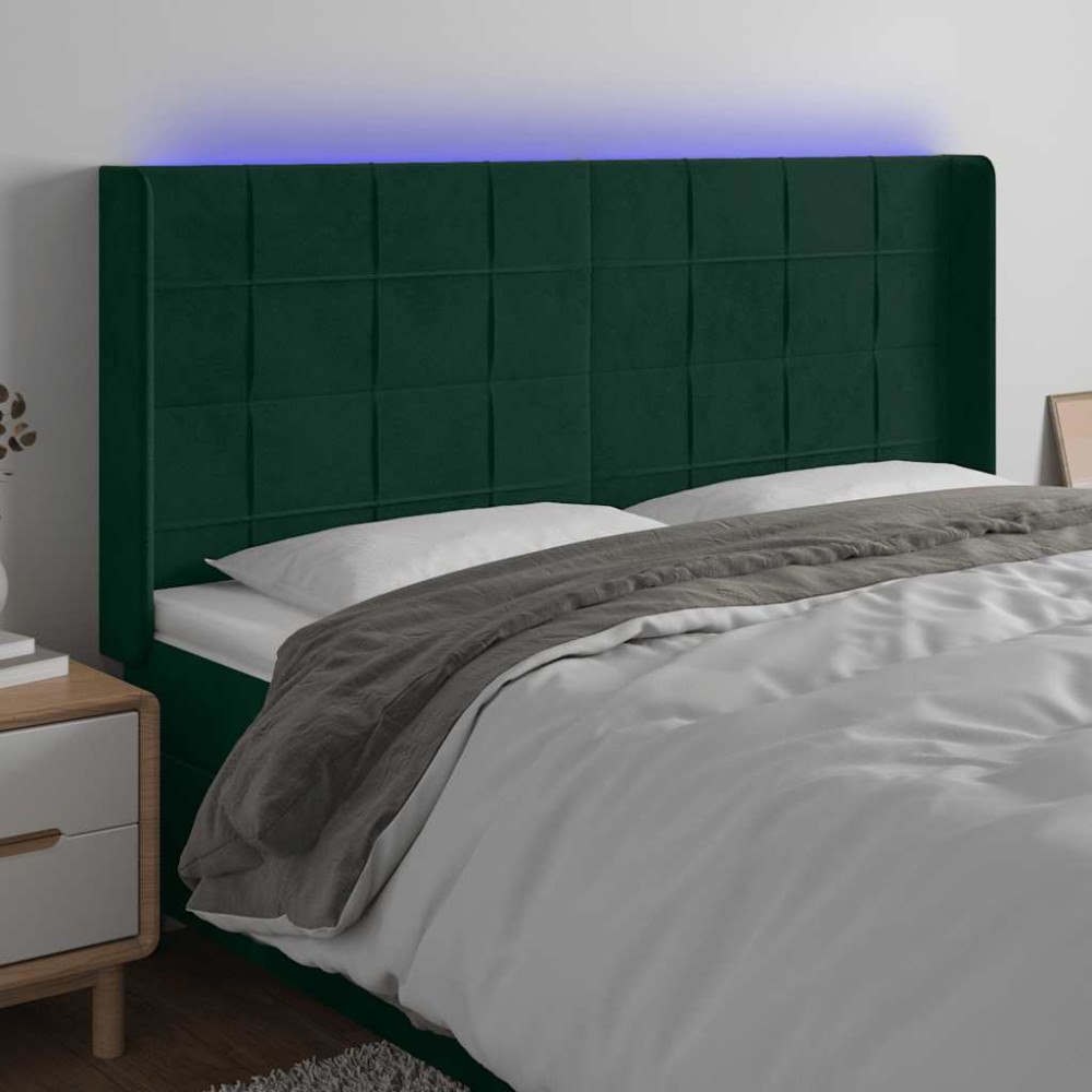 vidaXL Sänggavel LED grön 163x16x118/128 cm tsammetyg