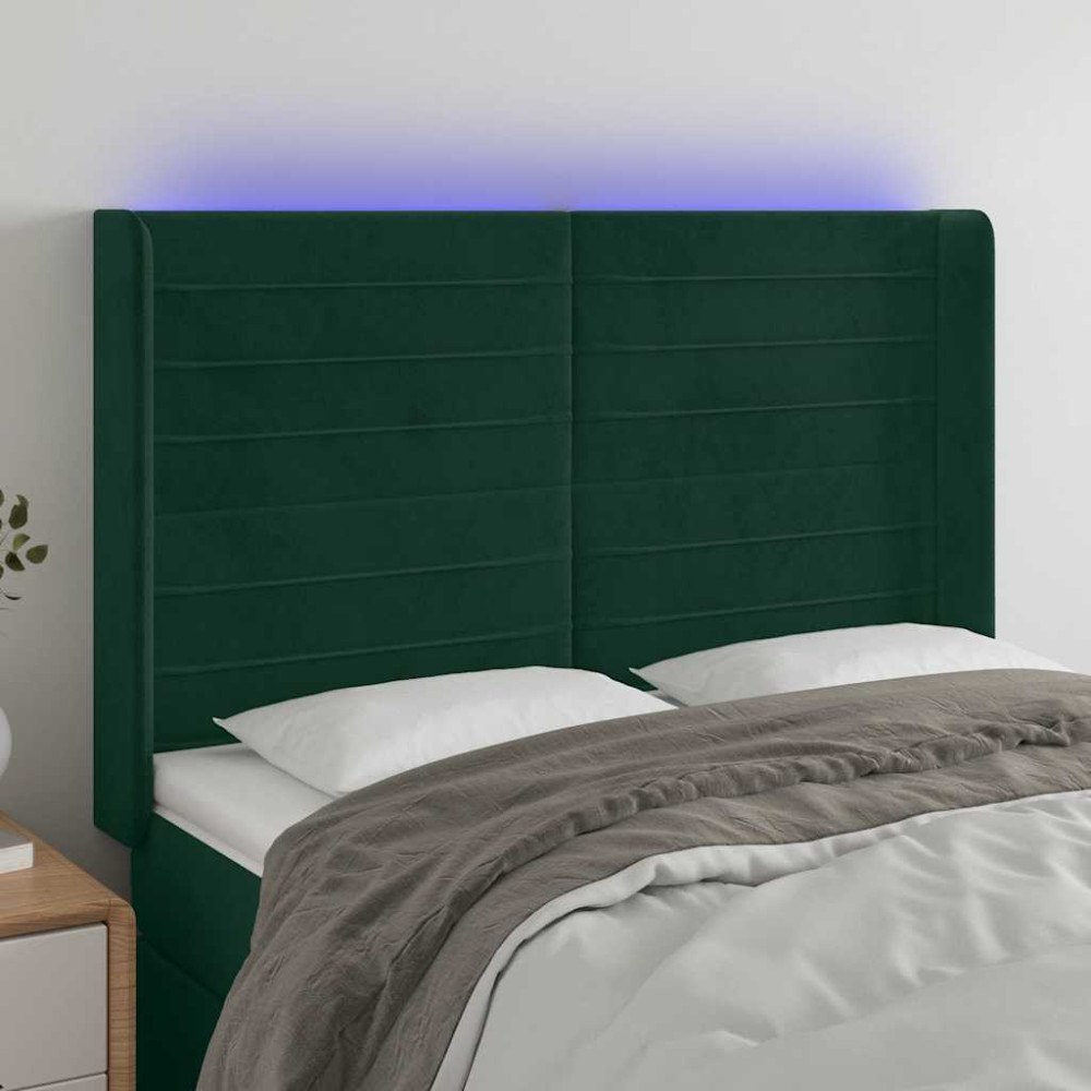 vidaXL Sänggavel LED grön 147x16x118/128 cm sammet
