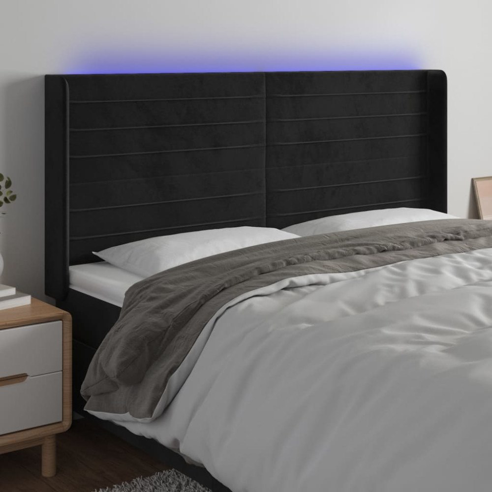 vidaXL Sänggavel LED svart 203x16x118/128 cm sammet