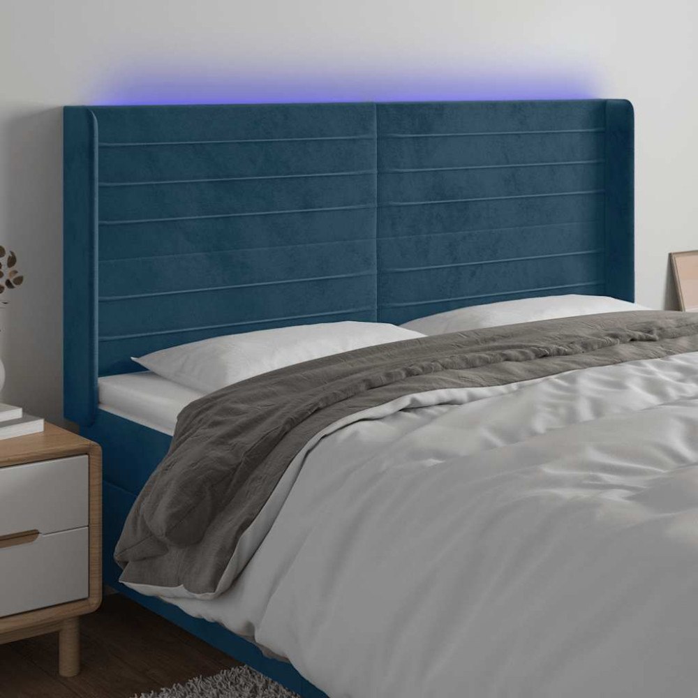 vidaXL Sänggavel LED mörkblå 203x16x118/128 cm sammet