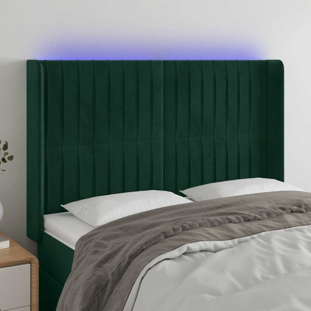 vidaXL Sänggavel LED grön 147x16x118/128 cm sammet