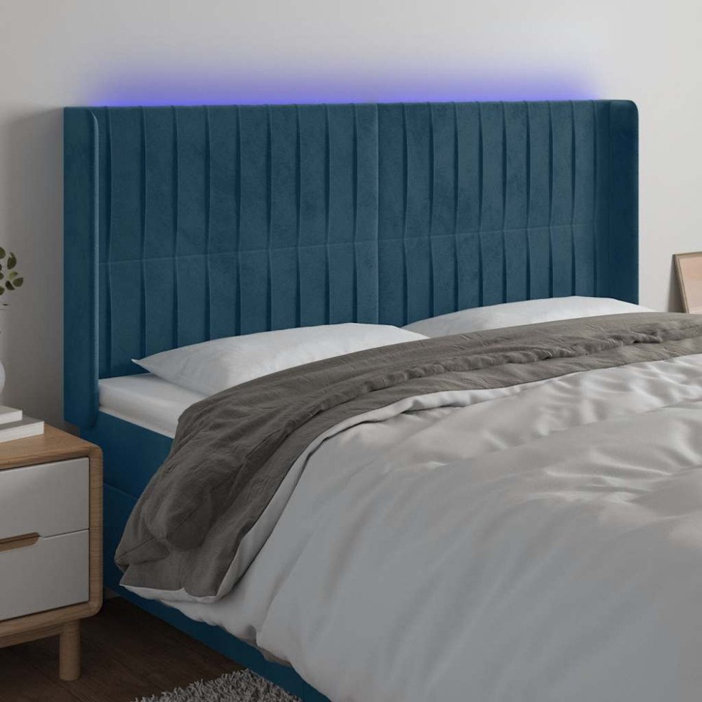 vidaXL Sänggavel LED blå 163x16x118/128 cm sammet