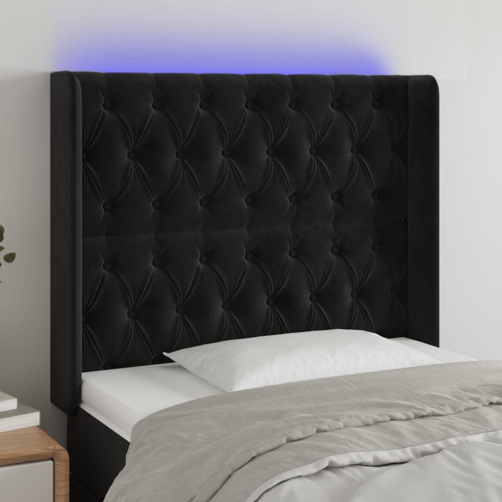 vidaXL Sänggavel LED svart 93x16x118/128 cm sammet