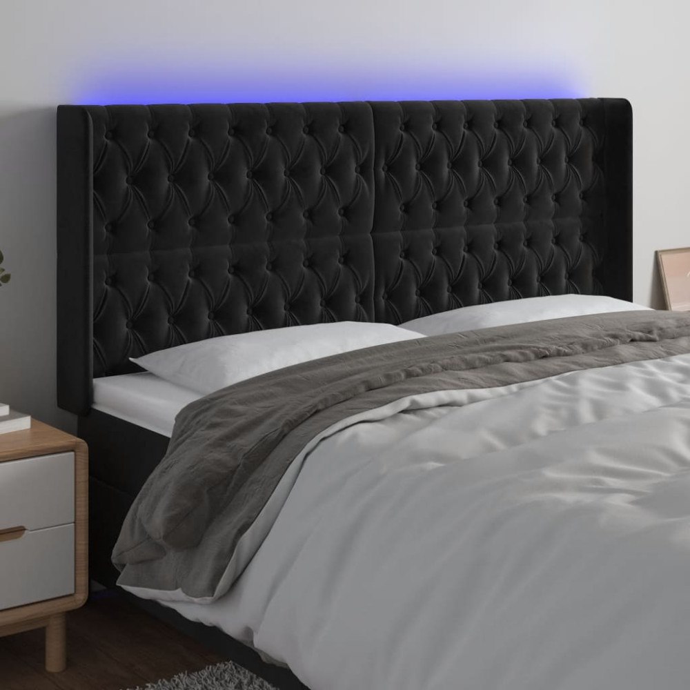 vidaXL Sänggavel LED svart 203x16x118/128 cm sammet