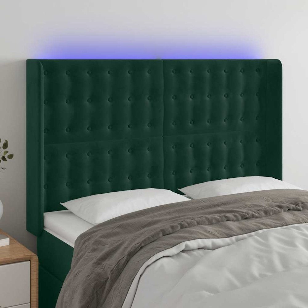 vidaXL Sänggavel LED grön 147x16x118/128 cm sammet