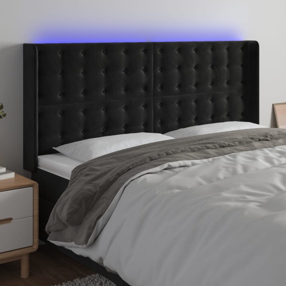 vidaXL Sänggavel LED svart 163x16x118/128 cm sammet