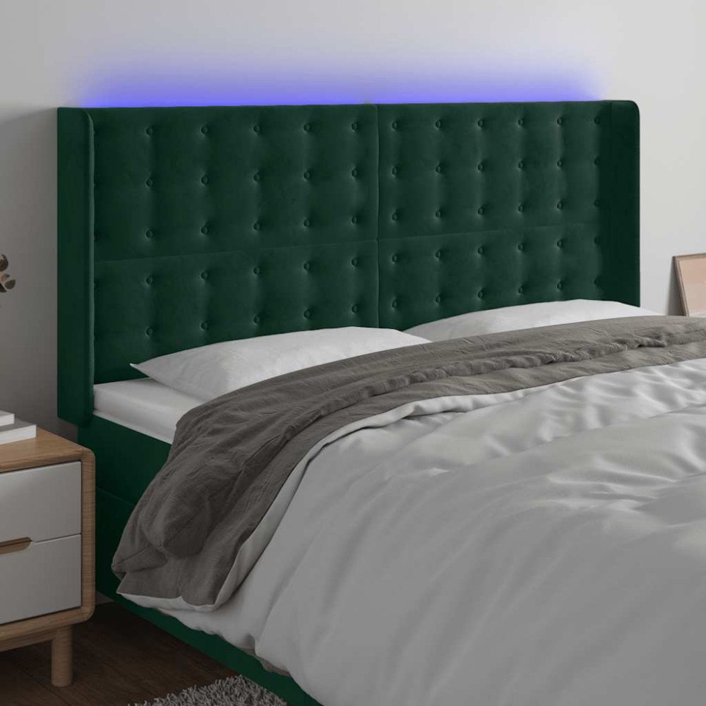 vidaXL Sänggavel LED grön 163x16x118/128 cm tsammetyg