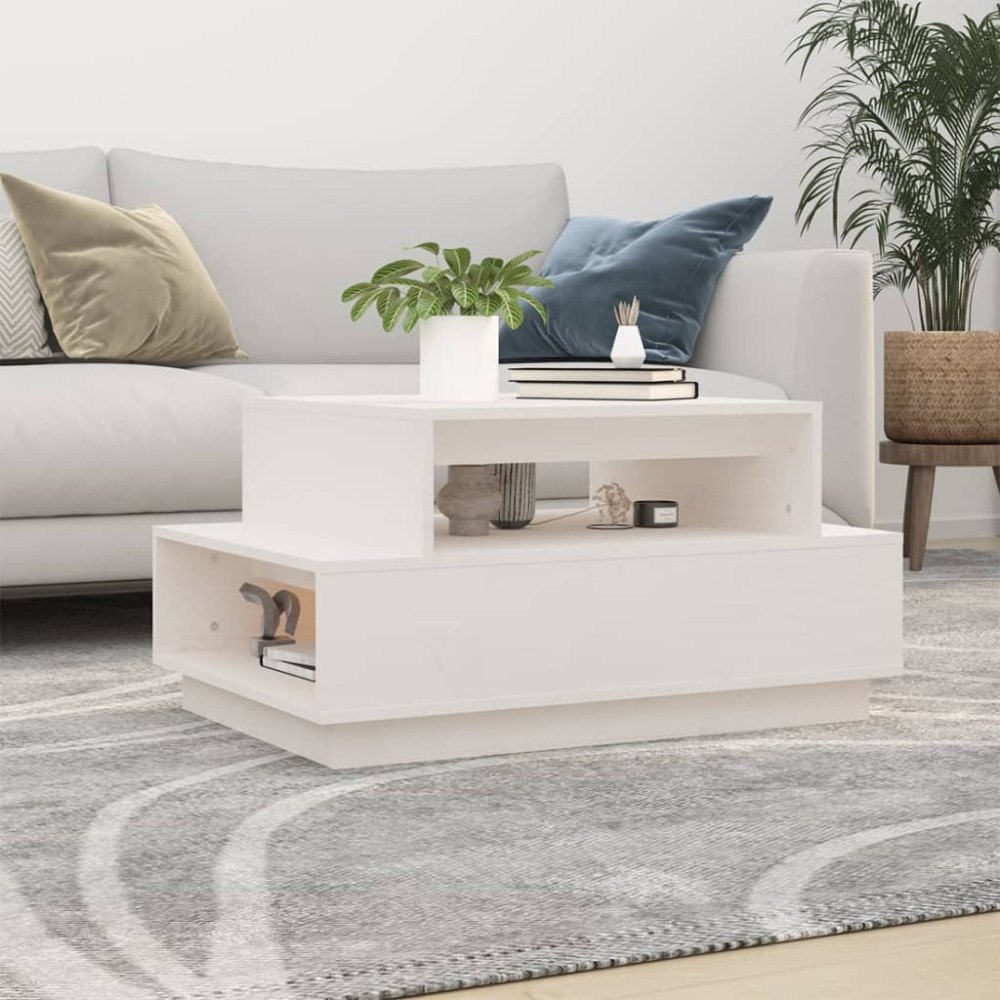 vidaXL Soffbord vit 80x55x40,5 cm massiv furu