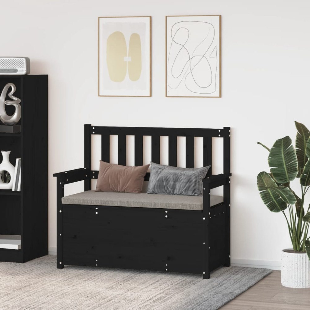 vidaXL Bänk svart 112,5x51,5x96,5 cm massiv furu