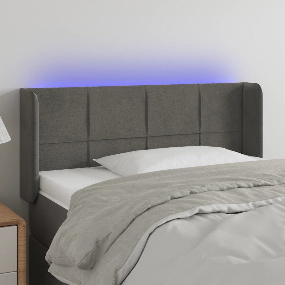 vidaXL Sänggavel LED mörkgrå 103x16x78/88 cm sammet