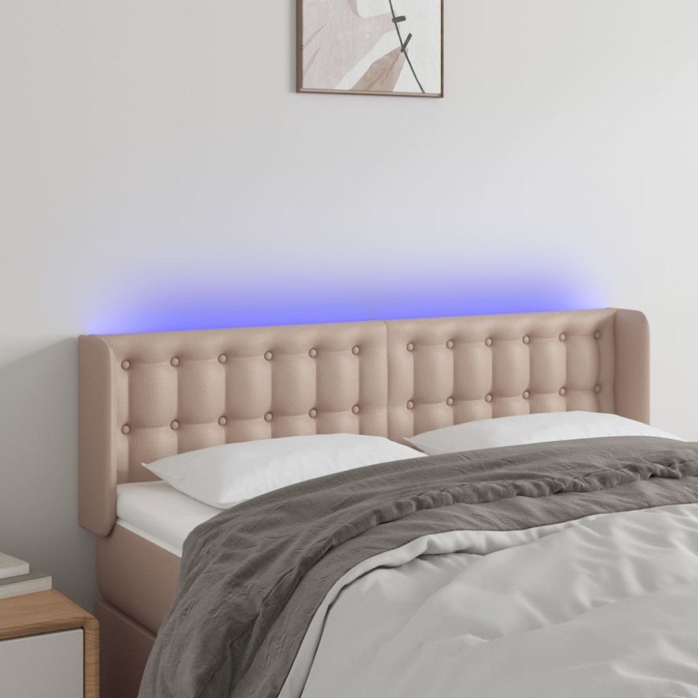 vidaXL Sänggavel LED cappuccino 147x16x78/88 cm konstläder