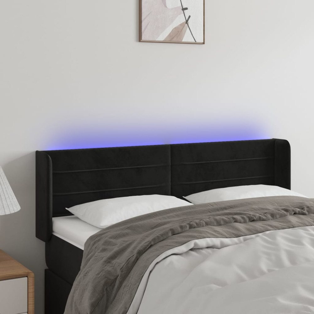 vidaXL Sänggavel LED svart 147x16x78/88 cm sammet