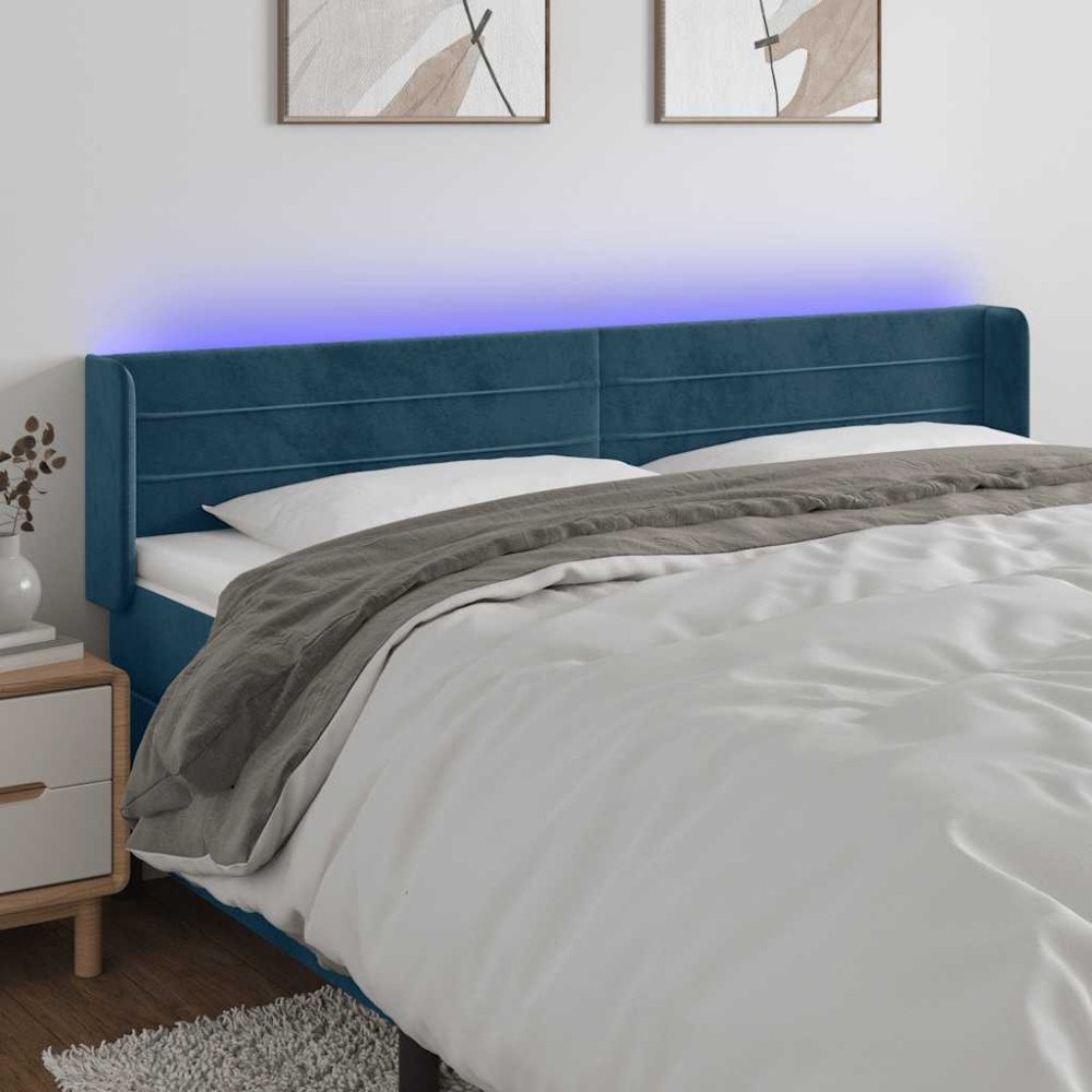 vidaXL Sänggavel LED mörkblå 163x16x78/88 cm sammet