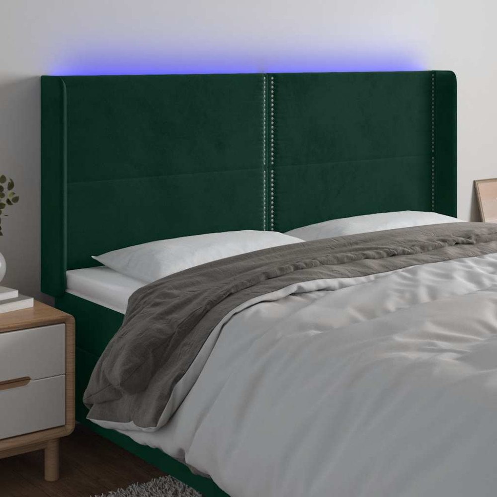 vidaXL Sänggavel LED mörkgrön 183x16x118/128 cm sammet