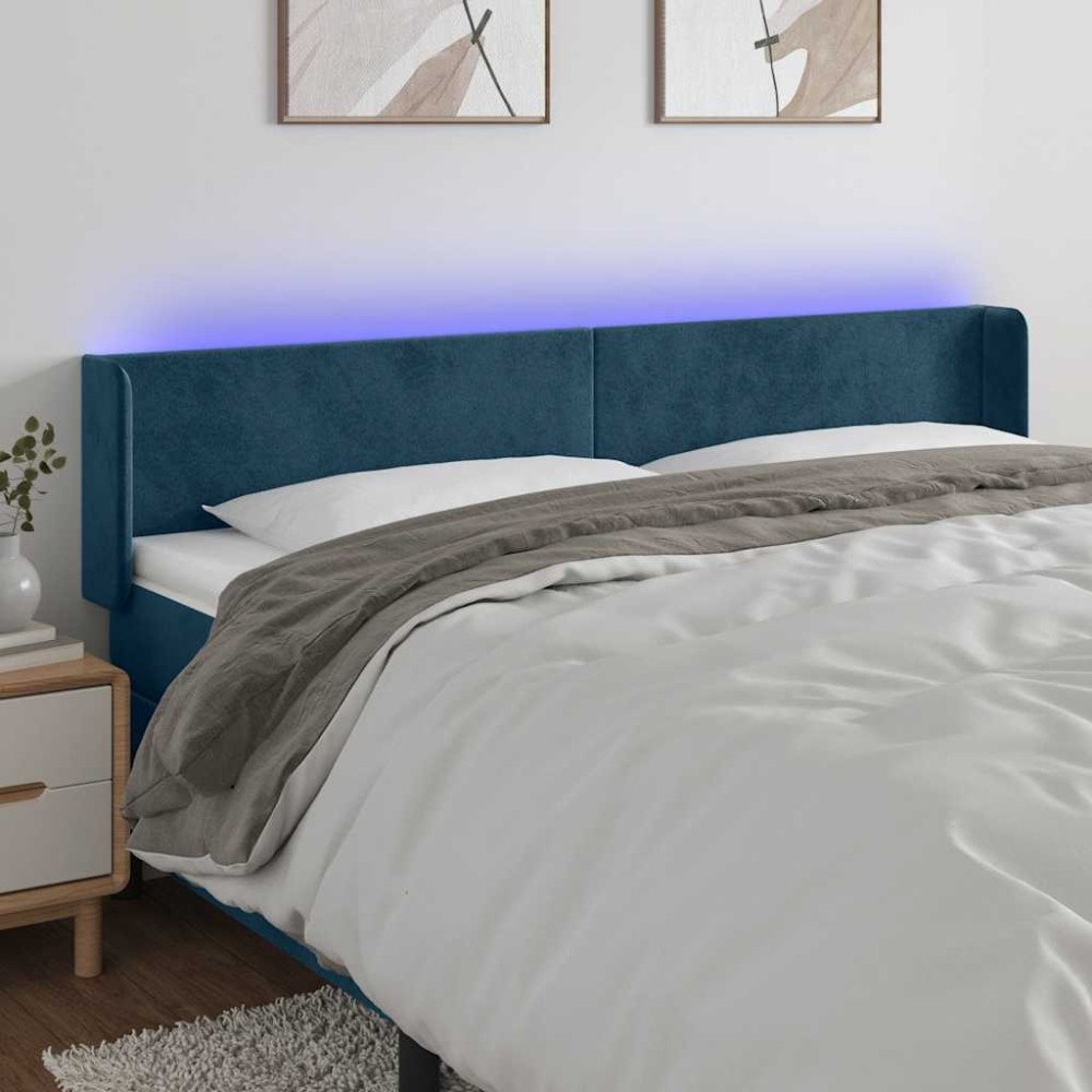 vidaXL Sänggavel LED mörkblå 163x16x78/88 cm sammet