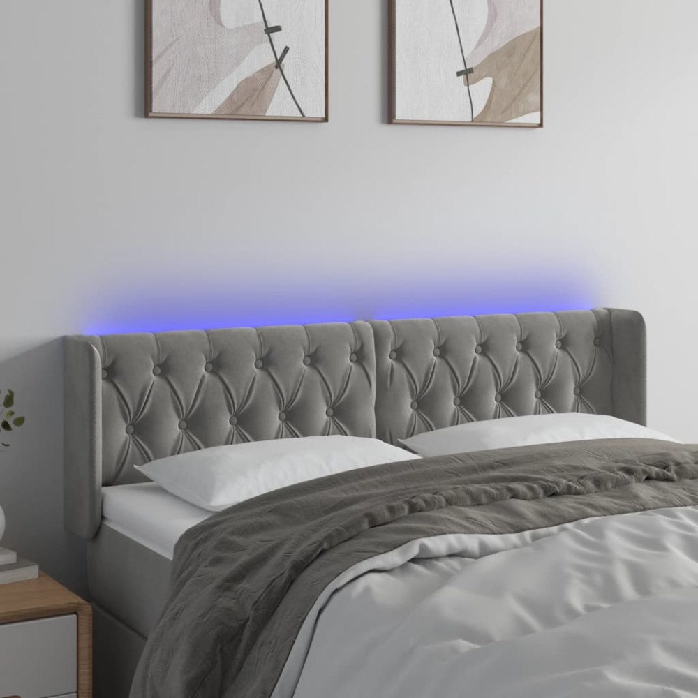 vidaXL Sänggavel LED ljusgrå 163x16x78/88 cm sammet
