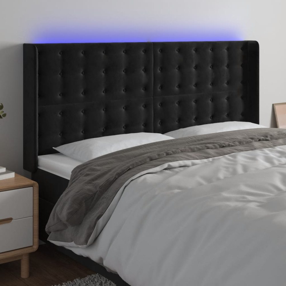 vidaXL Sänggavel LED svart 203x16x118/128 cm sammet