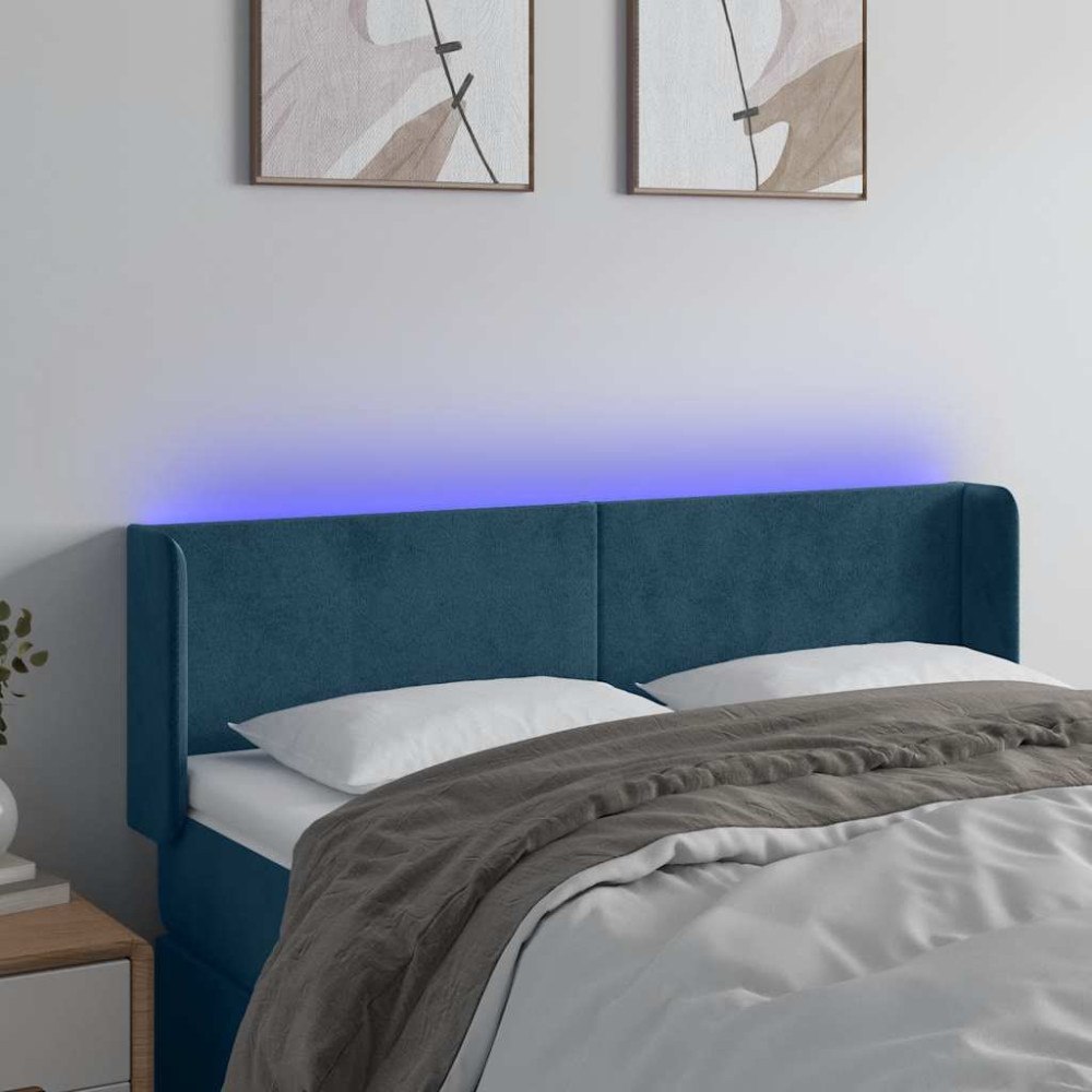 vidaXL Sänggavel LED mörkblå 147x16x78/88 cm sammet