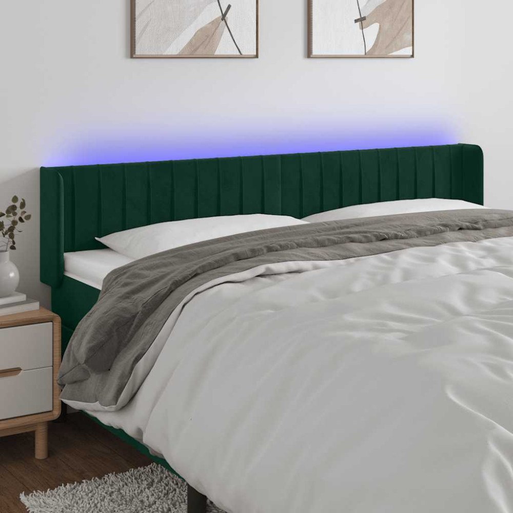 vidaXL Sänggavel LED mörkgrön 183x16x78/88 cm sammet