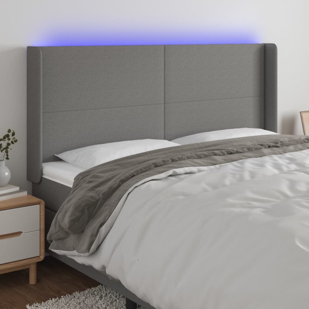 vidaXL Sänggavel LED mörkgrå 183x16x118/128 cm tyg