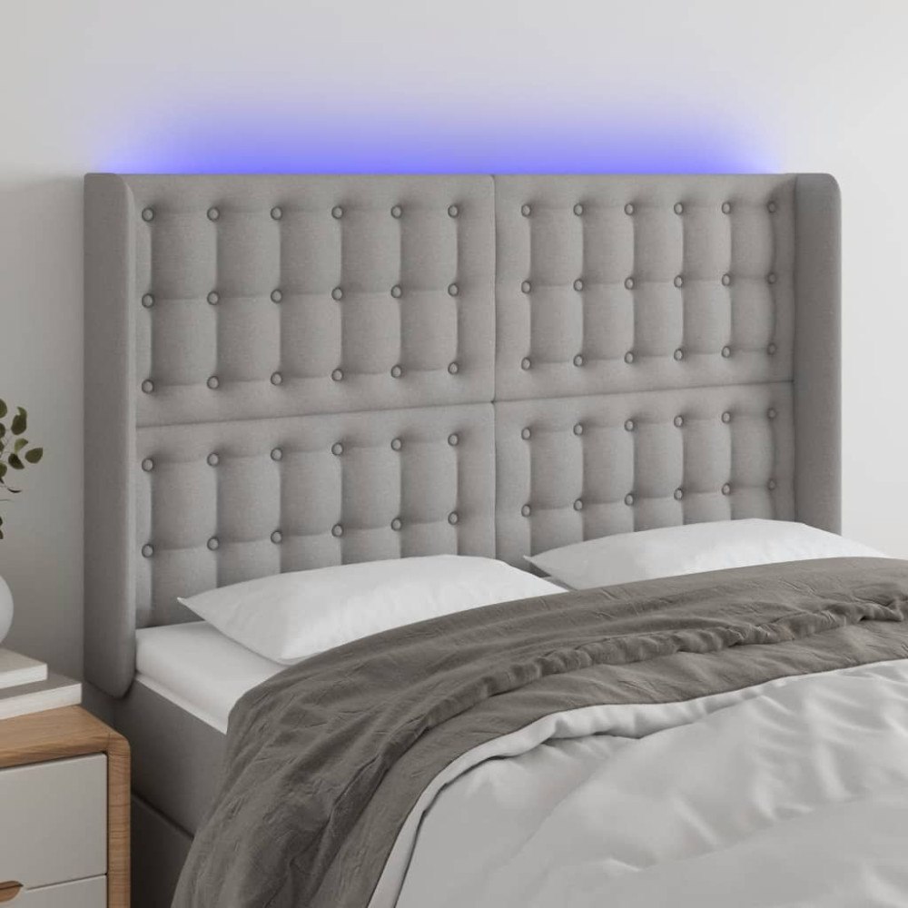 vidaXL Sänggavel LED ljusgrå 147x16x118/128 cm tyg