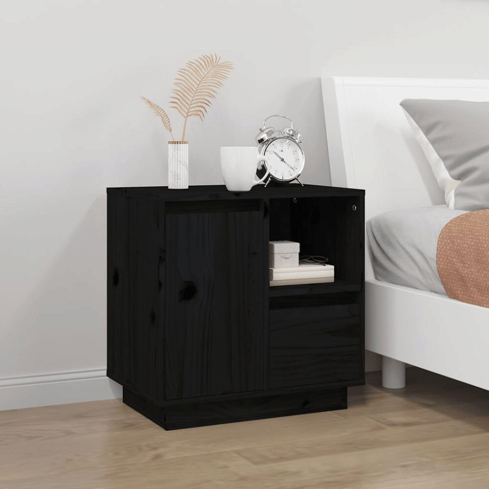 vidaXL Sängbord svart50x34x50 cm massiv furu