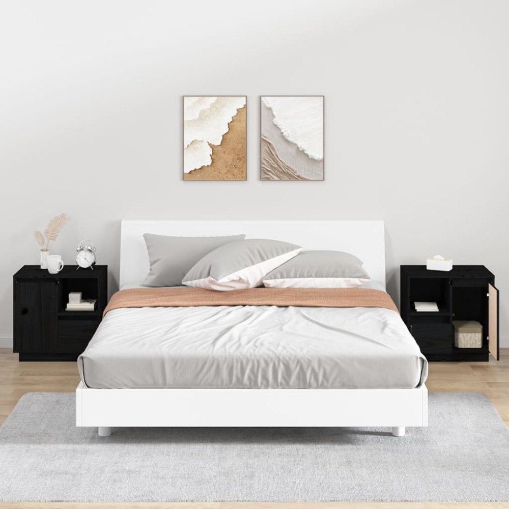 vidaXL Sängbord 2 st svart 50x34x50 cm massivt furuträ