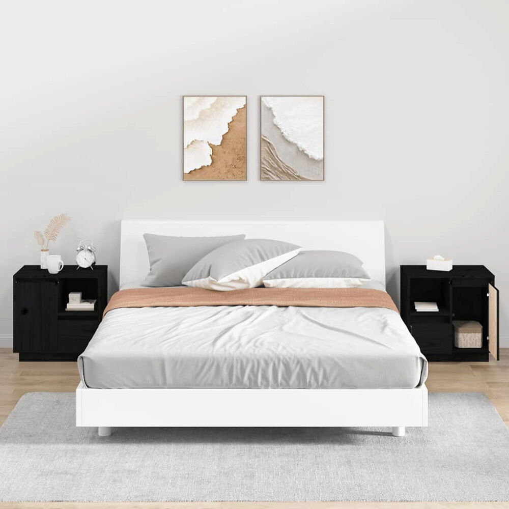 vidaXL Sängbord 2 st svart 50x34x50 cm massivt furuträ