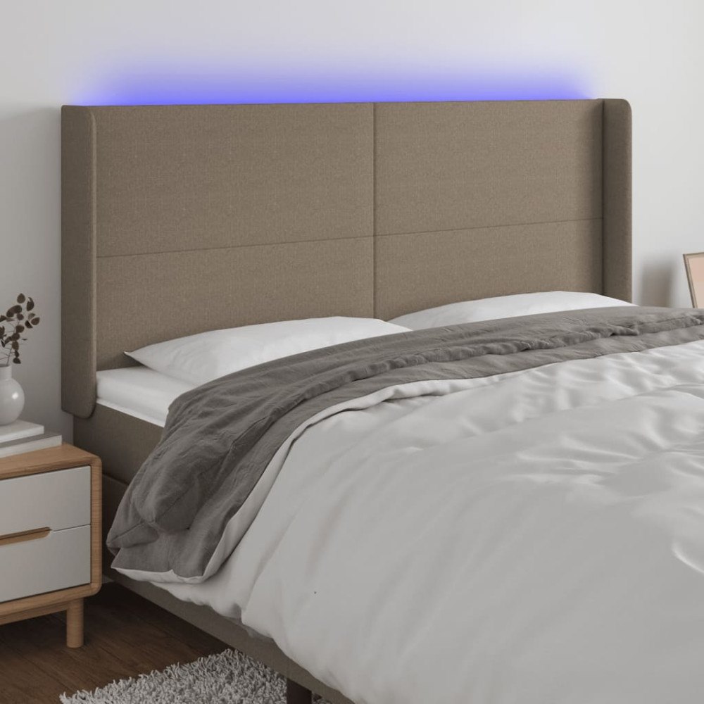vidaXL Sänggavel LED taupe 203x16x118/128 cm tyg