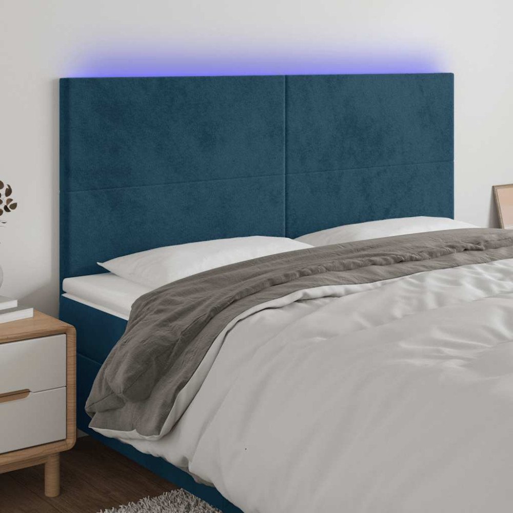 vidaXL Sänggavel LED mörkblå 180x5x118/128 cm sammet