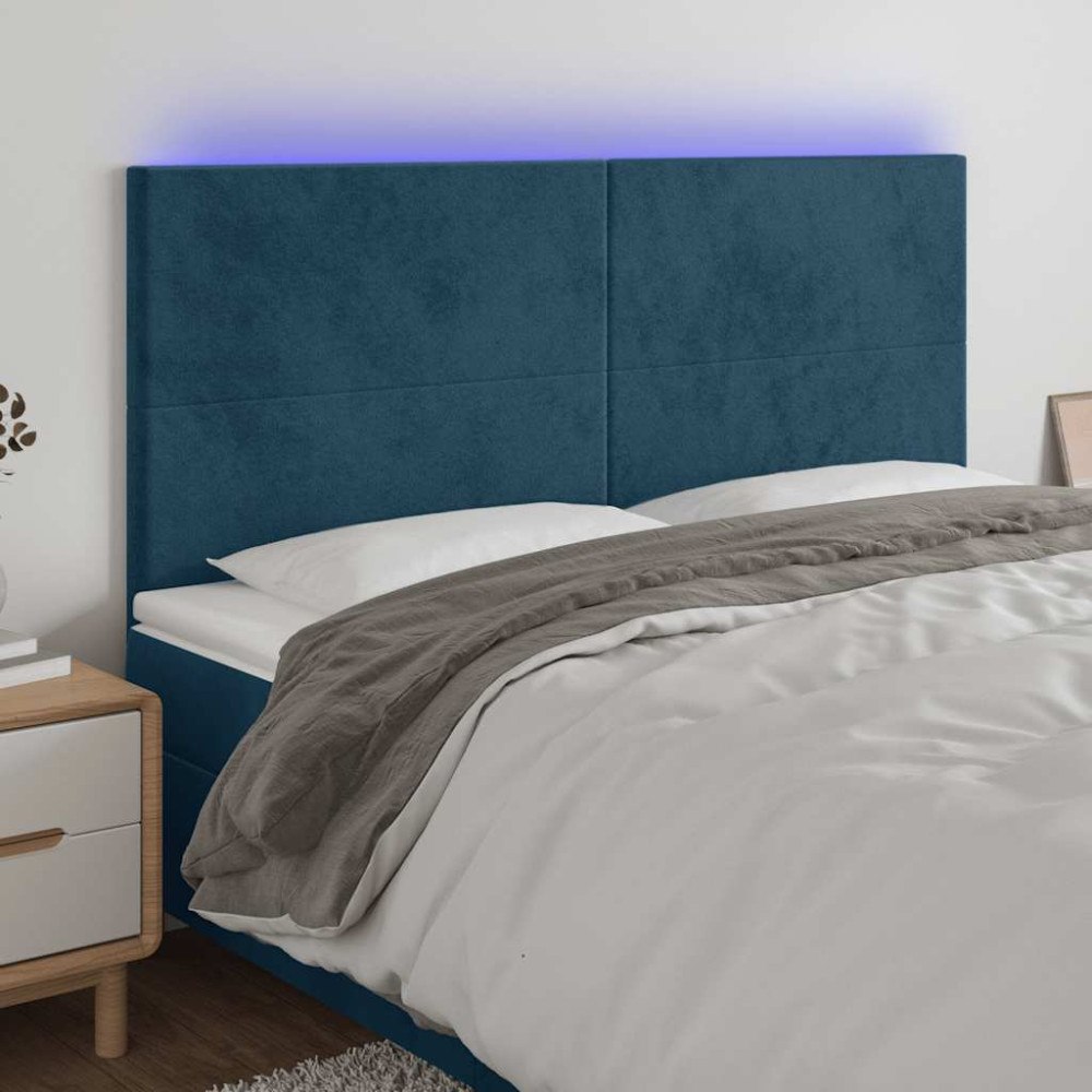 vidaXL Sänggavel LED mörkblå 200x5x118/128 cm sammet