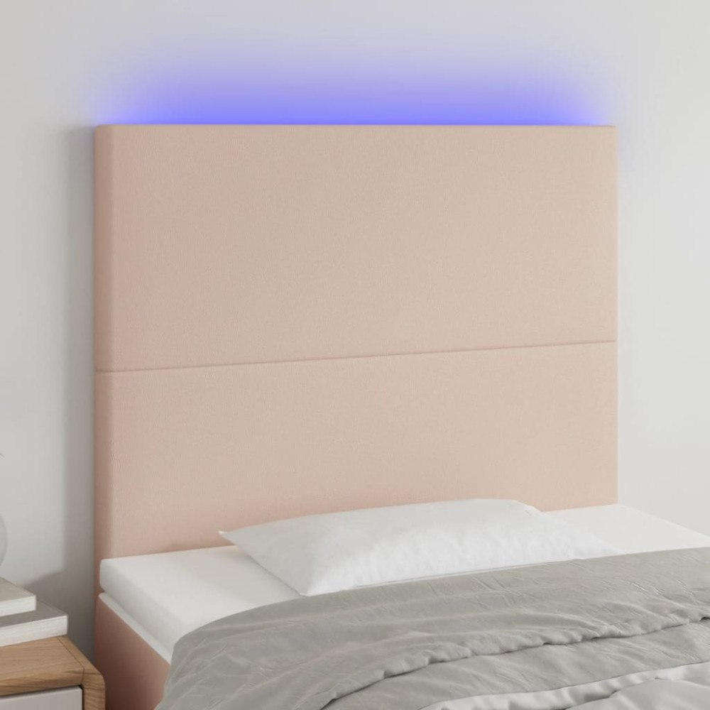vidaXL Sänggavel LED cappuccino 100x5x118/128 cm konstläder