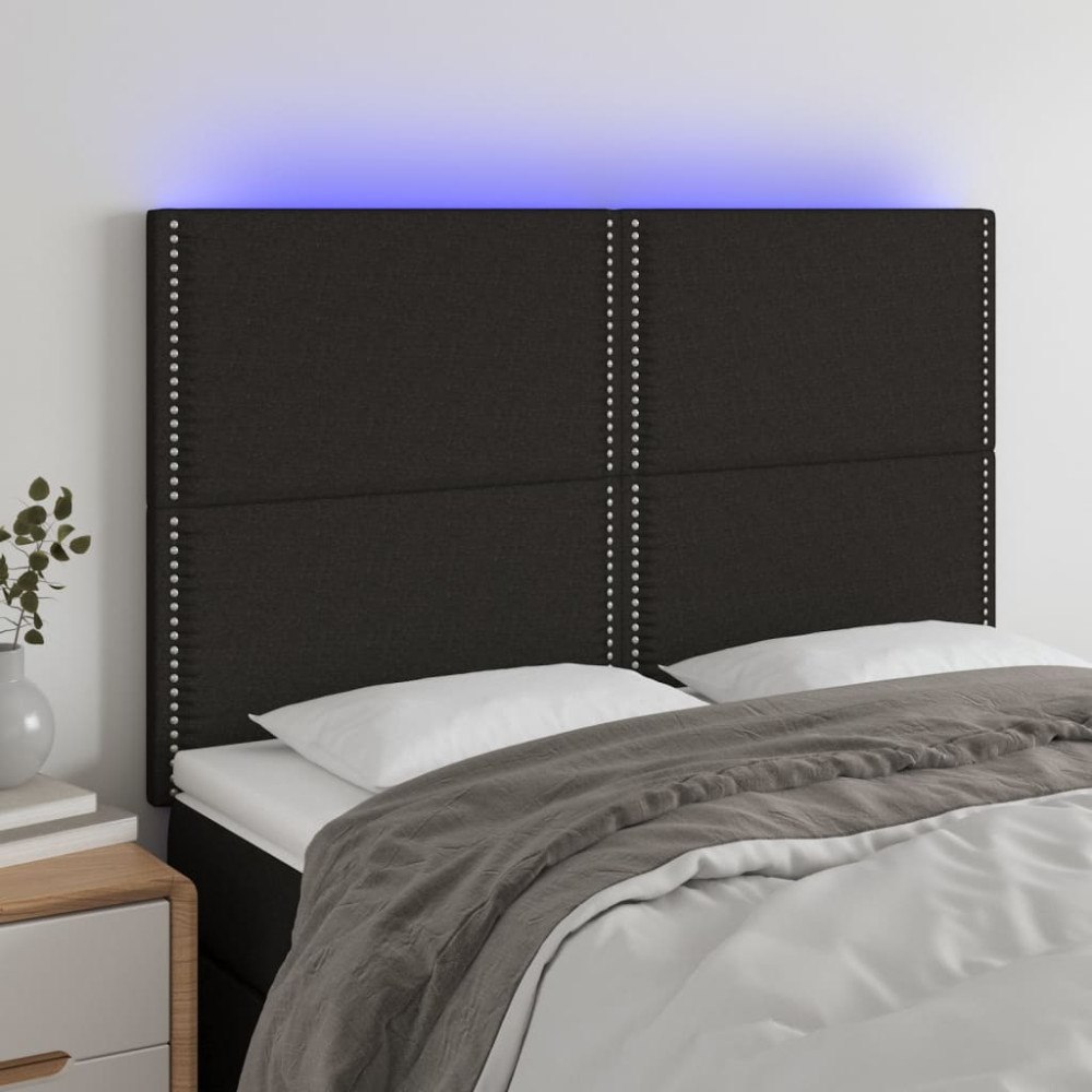 vidaXL Sänggavel LED svart 144x5x118/128 cm tyg